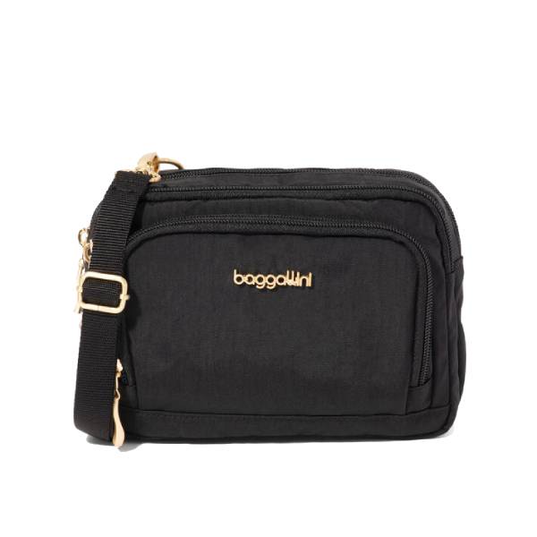 Baggallini Trifecta RFID Wallet Crossbody Black With Gold