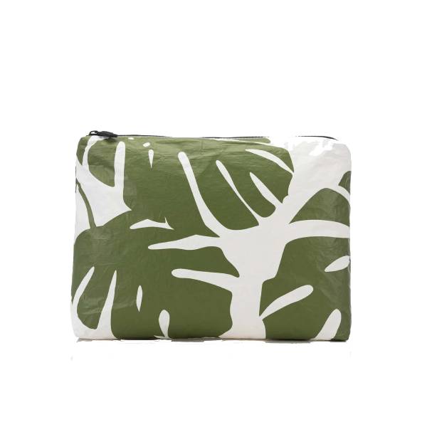 Aloha Collection Mid Waterproof Travel Pouch Montsera Seaweed