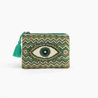 America & Beyond Embellished Evil Eye Coin Bag Emerald