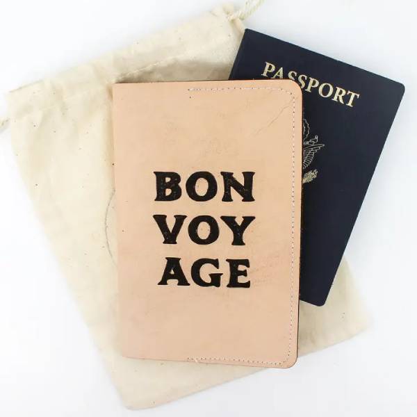 Freshwater Design Custom Leather Passport Cover Bon Voyage