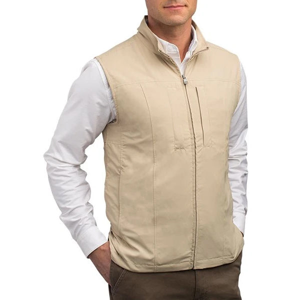 SCOTTeVEST Mens Large Vest Beige popular Full Zip Tactical Travel Pockets Hiking Outside